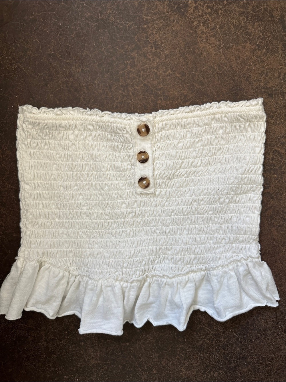 We The Free White Smocked Crop Top with Ruffle Hem
